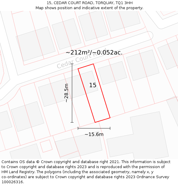 15, CEDAR COURT ROAD, TORQUAY, TQ1 3HH: Plot and title map