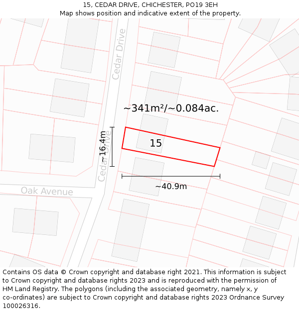 15, CEDAR DRIVE, CHICHESTER, PO19 3EH: Plot and title map