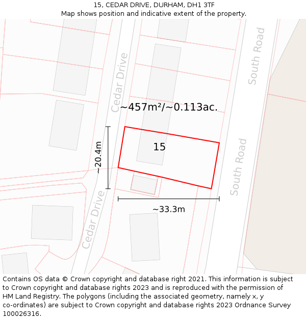 15, CEDAR DRIVE, DURHAM, DH1 3TF: Plot and title map