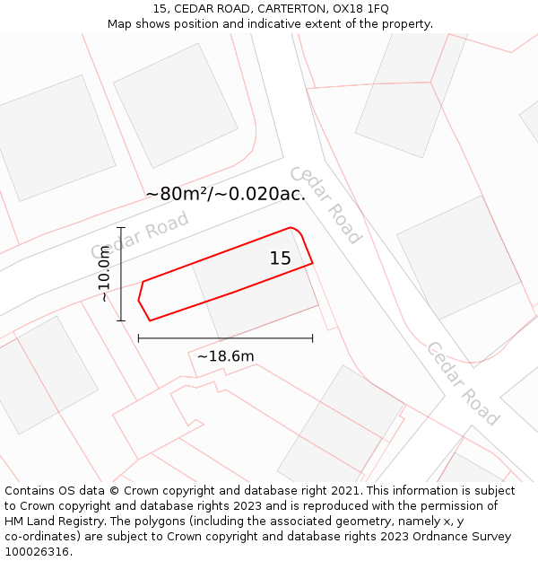 15, CEDAR ROAD, CARTERTON, OX18 1FQ: Plot and title map