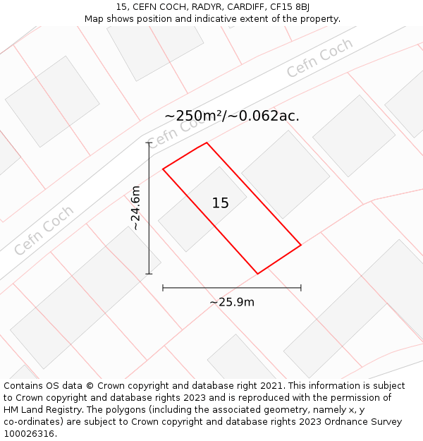 15, CEFN COCH, RADYR, CARDIFF, CF15 8BJ: Plot and title map