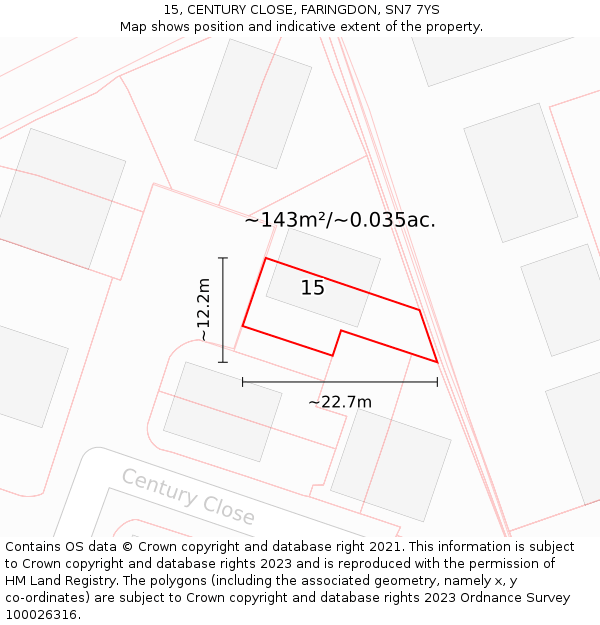 15, CENTURY CLOSE, FARINGDON, SN7 7YS: Plot and title map