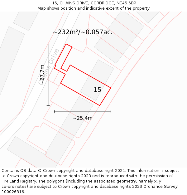 15, CHAINS DRIVE, CORBRIDGE, NE45 5BP: Plot and title map