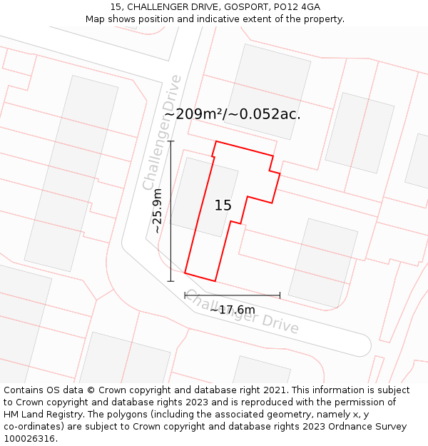 15, CHALLENGER DRIVE, GOSPORT, PO12 4GA: Plot and title map