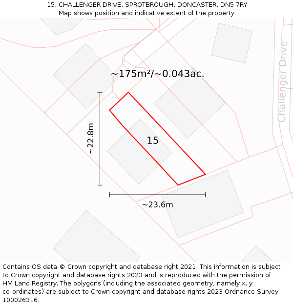 15, CHALLENGER DRIVE, SPROTBROUGH, DONCASTER, DN5 7RY: Plot and title map