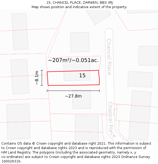 15, CHANCEL PLACE, DARWEN, BB3 3RJ: Plot and title map