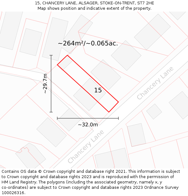 15, CHANCERY LANE, ALSAGER, STOKE-ON-TRENT, ST7 2HE: Plot and title map