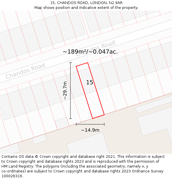 15, CHANDOS ROAD, LONDON, N2 9AR: Plot and title map