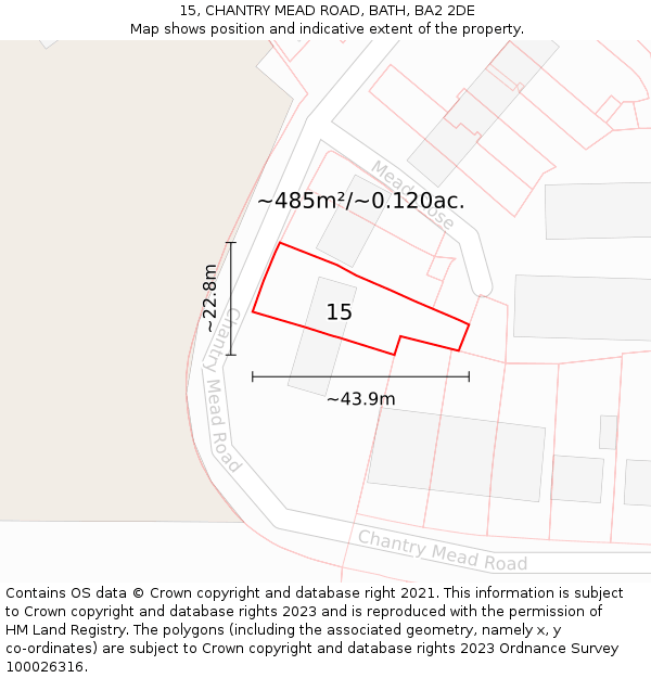 15, CHANTRY MEAD ROAD, BATH, BA2 2DE: Plot and title map