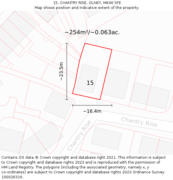 15, CHANTRY RISE, OLNEY, MK46 5FE: Plot and title map