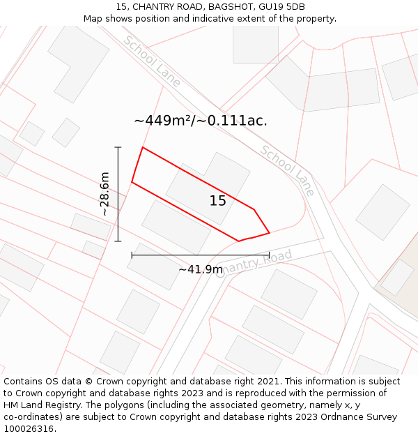 15, CHANTRY ROAD, BAGSHOT, GU19 5DB: Plot and title map