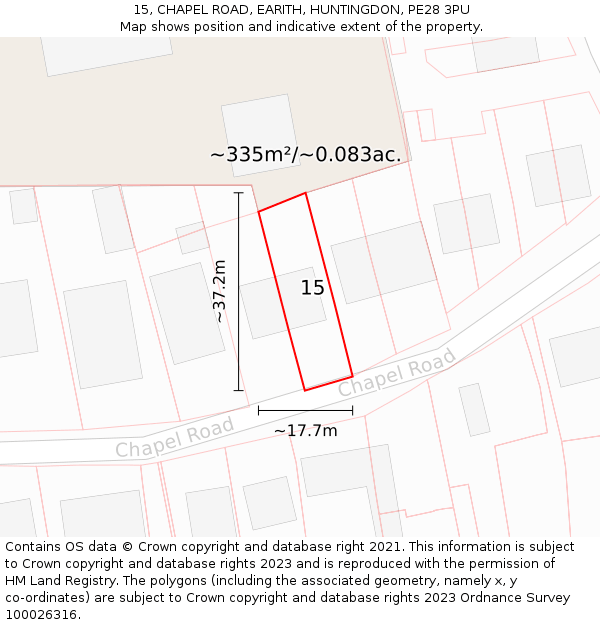 15, CHAPEL ROAD, EARITH, HUNTINGDON, PE28 3PU: Plot and title map