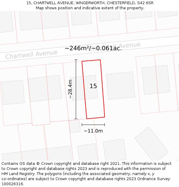 15, CHARTWELL AVENUE, WINGERWORTH, CHESTERFIELD, S42 6SR: Plot and title map