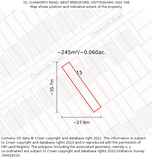 15, CHAWORTH ROAD, WEST BRIDGFORD, NOTTINGHAM, NG2 7AE: Plot and title map