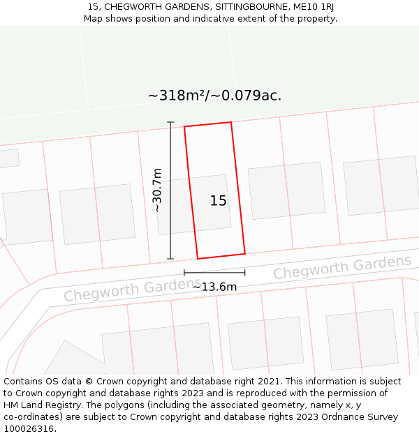 15, CHEGWORTH GARDENS, SITTINGBOURNE, ME10 1RJ: Plot and title map