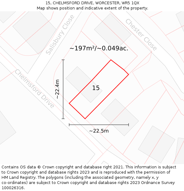 15, CHELMSFORD DRIVE, WORCESTER, WR5 1QX: Plot and title map