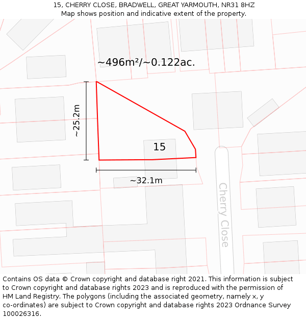 15, CHERRY CLOSE, BRADWELL, GREAT YARMOUTH, NR31 8HZ: Plot and title map