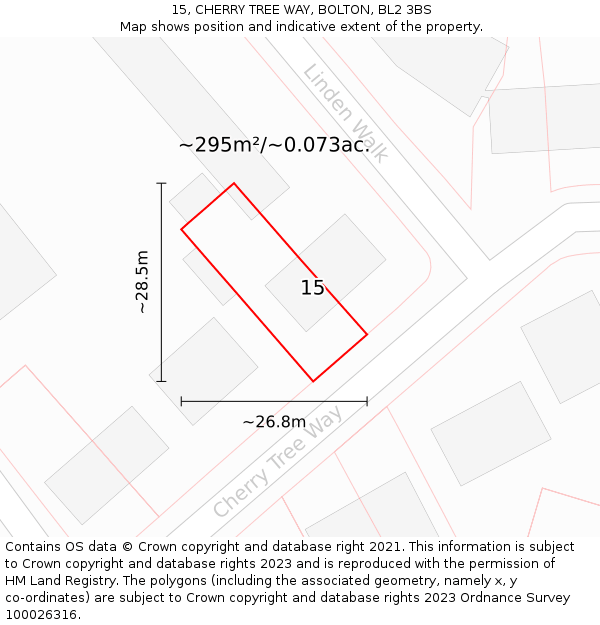 15, CHERRY TREE WAY, BOLTON, BL2 3BS: Plot and title map