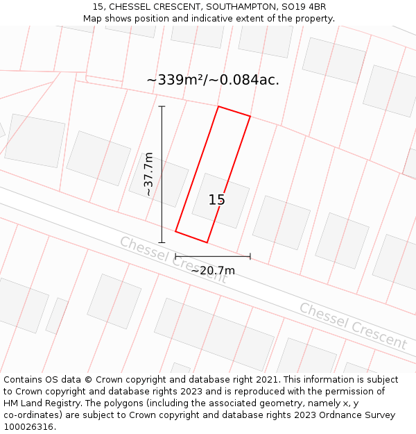 15, CHESSEL CRESCENT, SOUTHAMPTON, SO19 4BR: Plot and title map