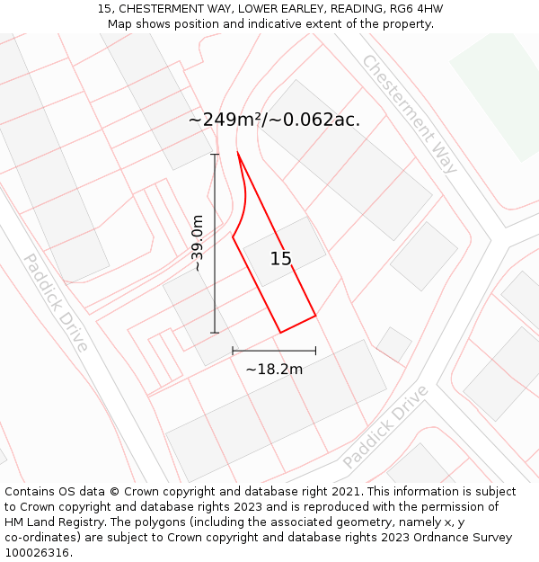 15, CHESTERMENT WAY, LOWER EARLEY, READING, RG6 4HW: Plot and title map