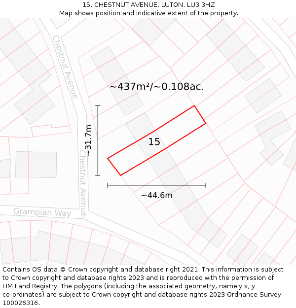 15, CHESTNUT AVENUE, LUTON, LU3 3HZ: Plot and title map