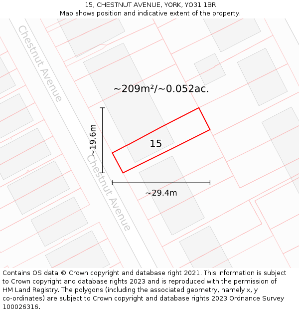 15, CHESTNUT AVENUE, YORK, YO31 1BR: Plot and title map