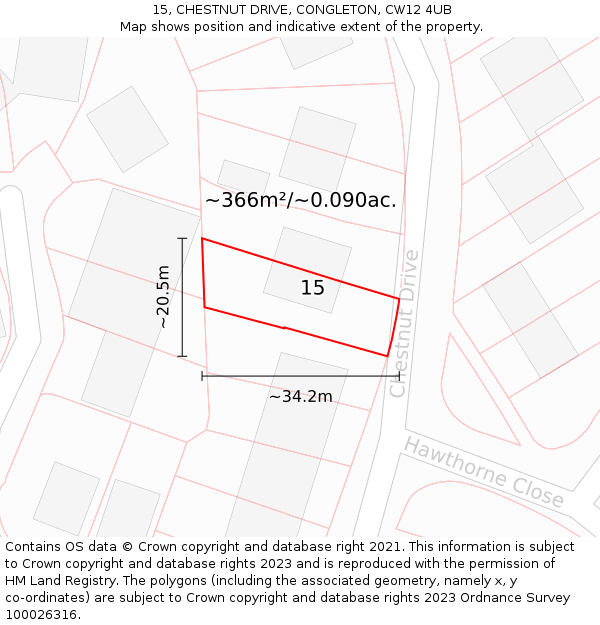 15, CHESTNUT DRIVE, CONGLETON, CW12 4UB: Plot and title map