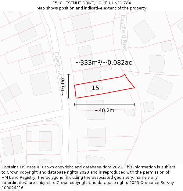 15, CHESTNUT DRIVE, LOUTH, LN11 7AX: Plot and title map