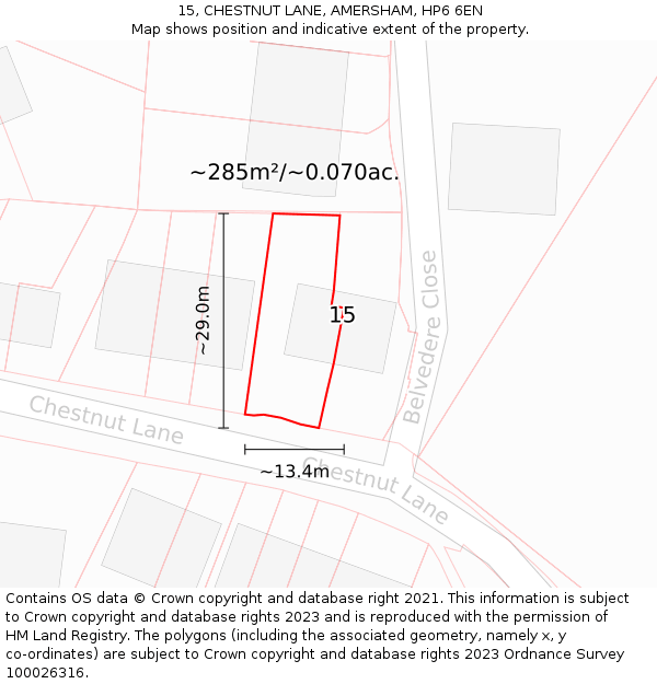 15, CHESTNUT LANE, AMERSHAM, HP6 6EN: Plot and title map