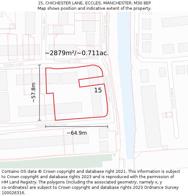 15, CHICHESTER LANE, ECCLES, MANCHESTER, M30 8EP: Plot and title map