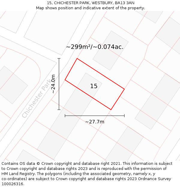 15, CHICHESTER PARK, WESTBURY, BA13 3AN: Plot and title map