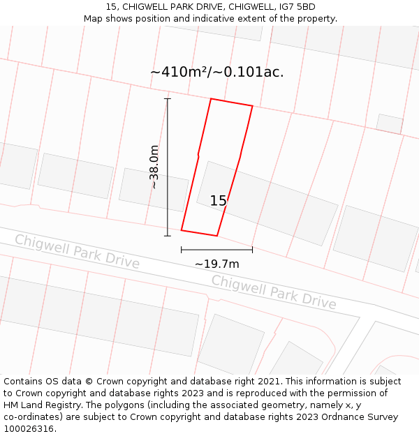 15, CHIGWELL PARK DRIVE, CHIGWELL, IG7 5BD: Plot and title map