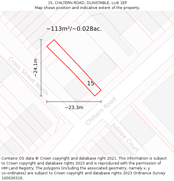 15, CHILTERN ROAD, DUNSTABLE, LU6 1EP: Plot and title map