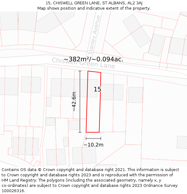 15, CHISWELL GREEN LANE, ST ALBANS, AL2 3AJ: Plot and title map