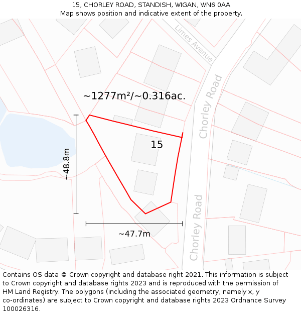 15, CHORLEY ROAD, STANDISH, WIGAN, WN6 0AA: Plot and title map