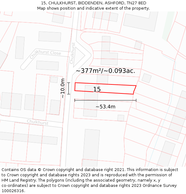 15, CHULKHURST, BIDDENDEN, ASHFORD, TN27 8ED: Plot and title map