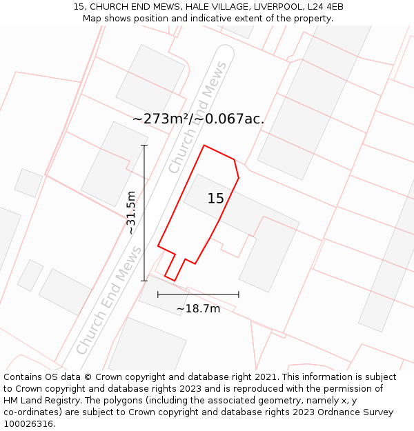 15, CHURCH END MEWS, HALE VILLAGE, LIVERPOOL, L24 4EB: Plot and title map