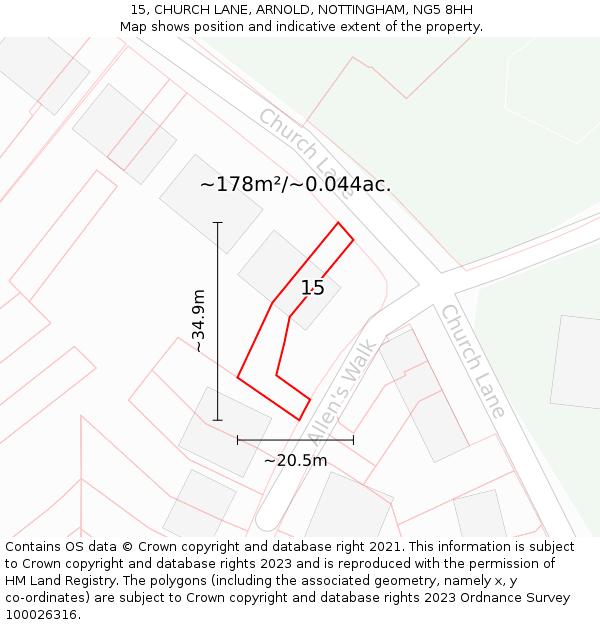 15, CHURCH LANE, ARNOLD, NOTTINGHAM, NG5 8HH: Plot and title map