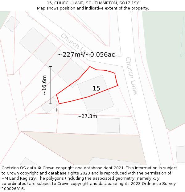 15, CHURCH LANE, SOUTHAMPTON, SO17 1SY: Plot and title map