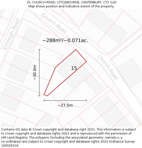 15, CHURCH ROAD, LITTLEBOURNE, CANTERBURY, CT3 1UD: Plot and title map