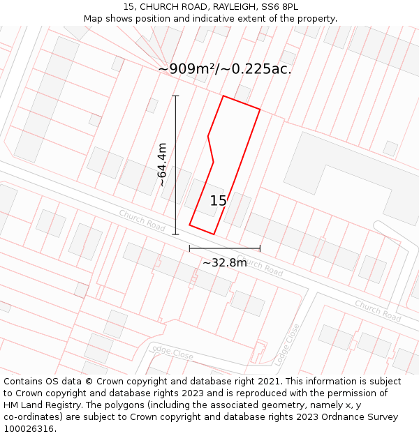 15, CHURCH ROAD, RAYLEIGH, SS6 8PL: Plot and title map