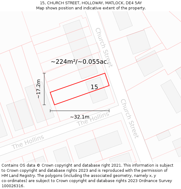 15, CHURCH STREET, HOLLOWAY, MATLOCK, DE4 5AY: Plot and title map