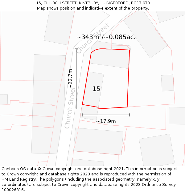 15, CHURCH STREET, KINTBURY, HUNGERFORD, RG17 9TR: Plot and title map