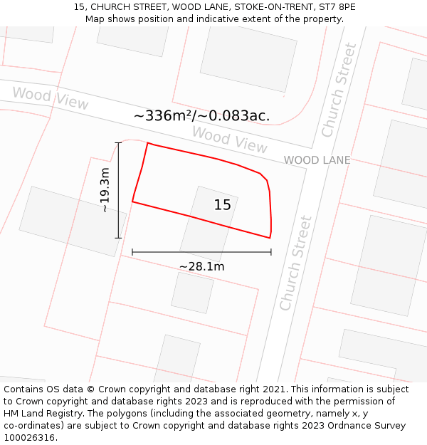 15, CHURCH STREET, WOOD LANE, STOKE-ON-TRENT, ST7 8PE: Plot and title map