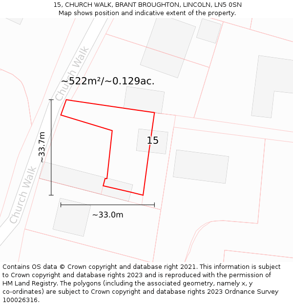 15, CHURCH WALK, BRANT BROUGHTON, LINCOLN, LN5 0SN: Plot and title map