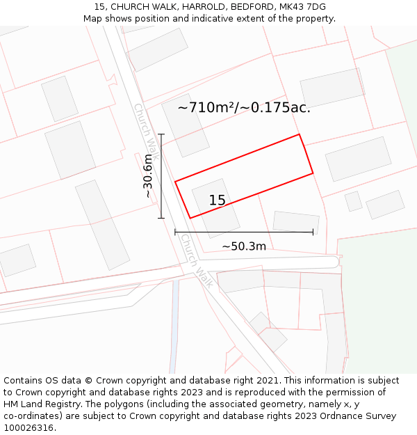 15, CHURCH WALK, HARROLD, BEDFORD, MK43 7DG: Plot and title map