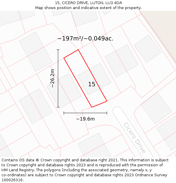 15, CICERO DRIVE, LUTON, LU3 4DA: Plot and title map