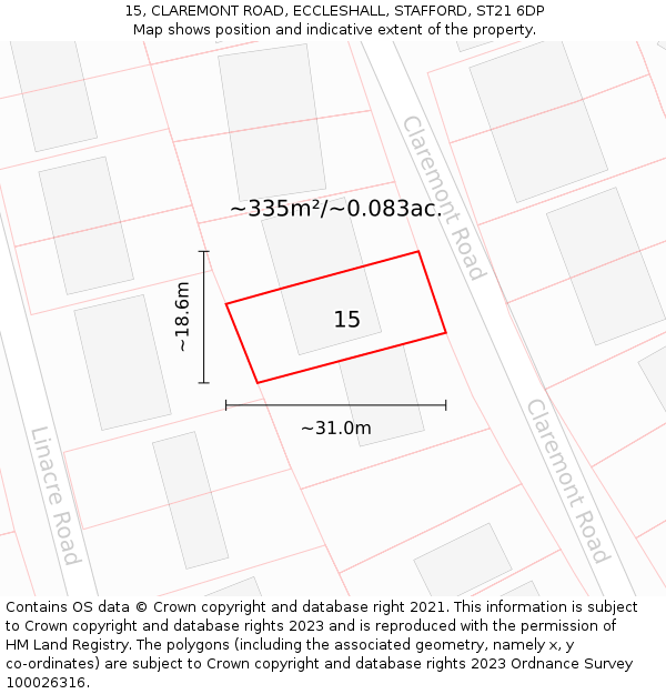 15, CLAREMONT ROAD, ECCLESHALL, STAFFORD, ST21 6DP: Plot and title map