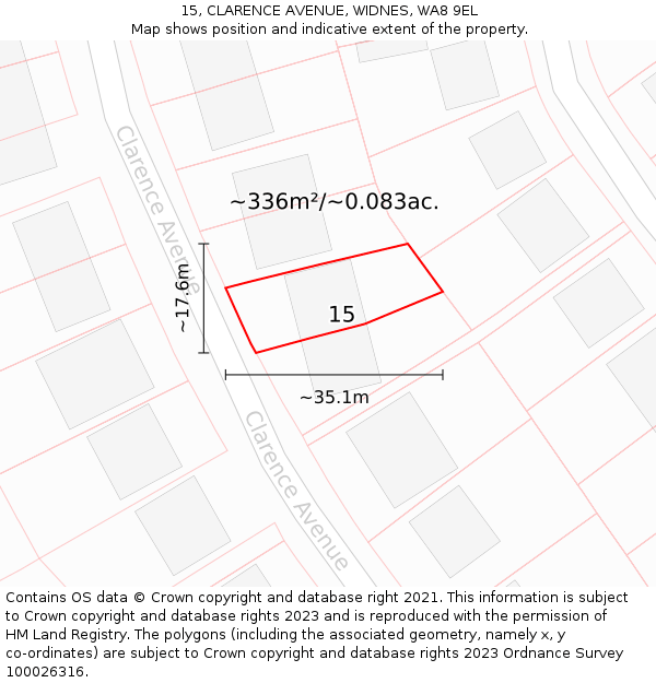 15, CLARENCE AVENUE, WIDNES, WA8 9EL: Plot and title map