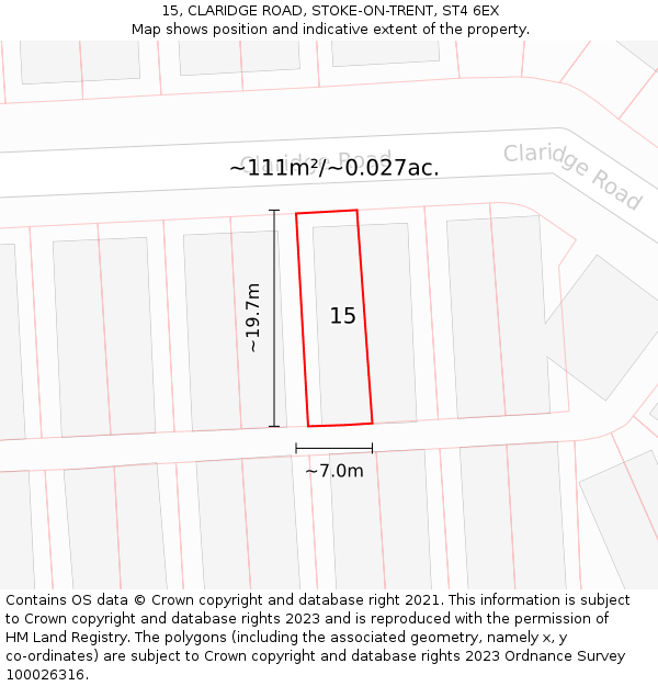 15, CLARIDGE ROAD, STOKE-ON-TRENT, ST4 6EX: Plot and title map